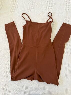 Wilfred Rust Brown Skinny-Strap Stretch Jumpsuit